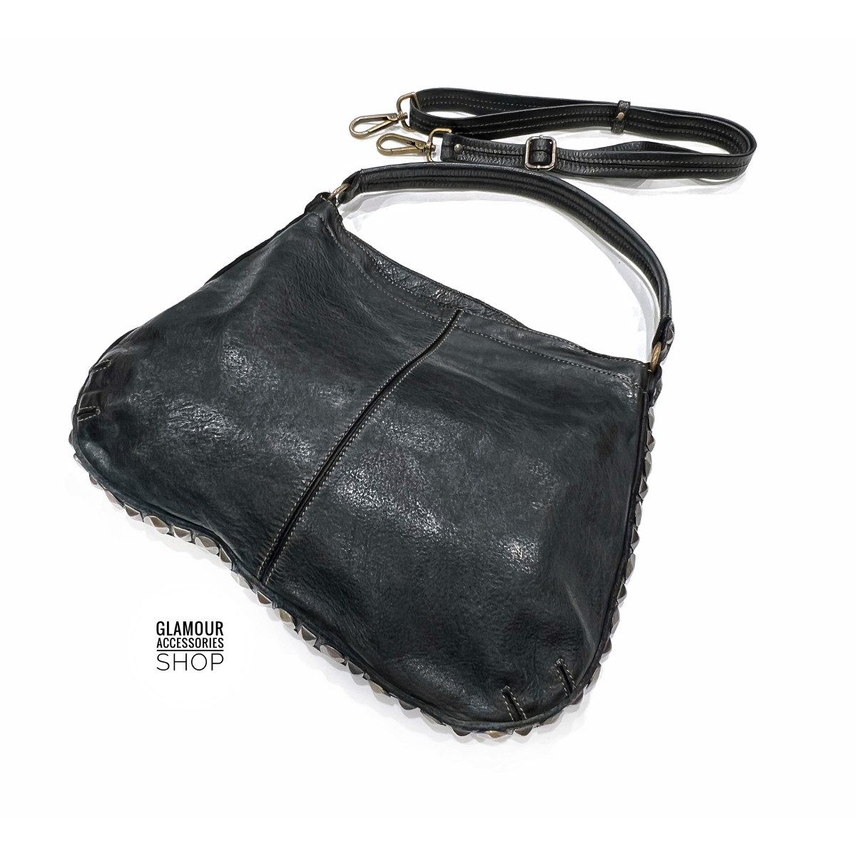BORSA donna sacca  borchiata vera pelle lavata vintage  MADE IN ITALY artigianale italiana Zuma - immagine 9