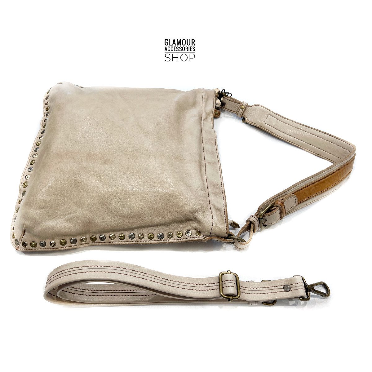 BORSA donna  a spalla MADE IN ITALY vera pelle borchiata Lia - immagine 8
