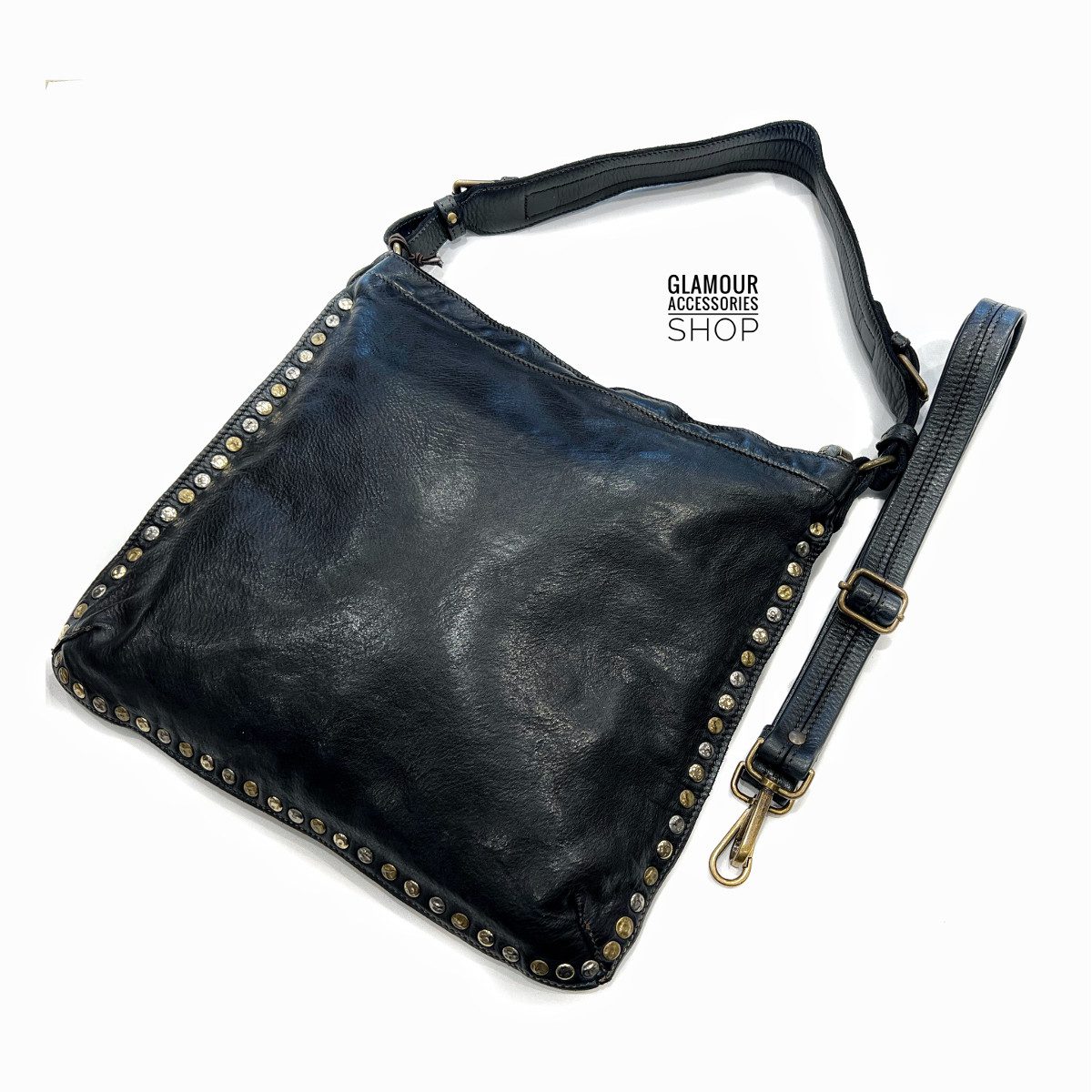 BORSA donna  a spalla MADE IN ITALY vera pelle borchiata Lia - immagine 7