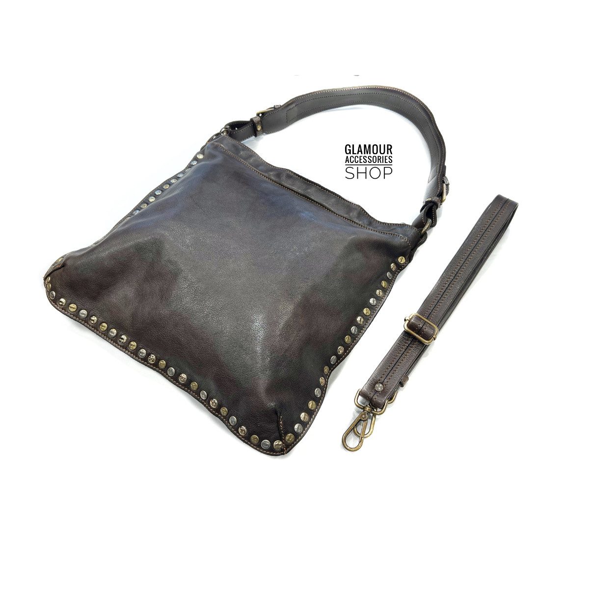 BORSA donna  a spalla MADE IN ITALY vera pelle borchiata Lia - immagine 6