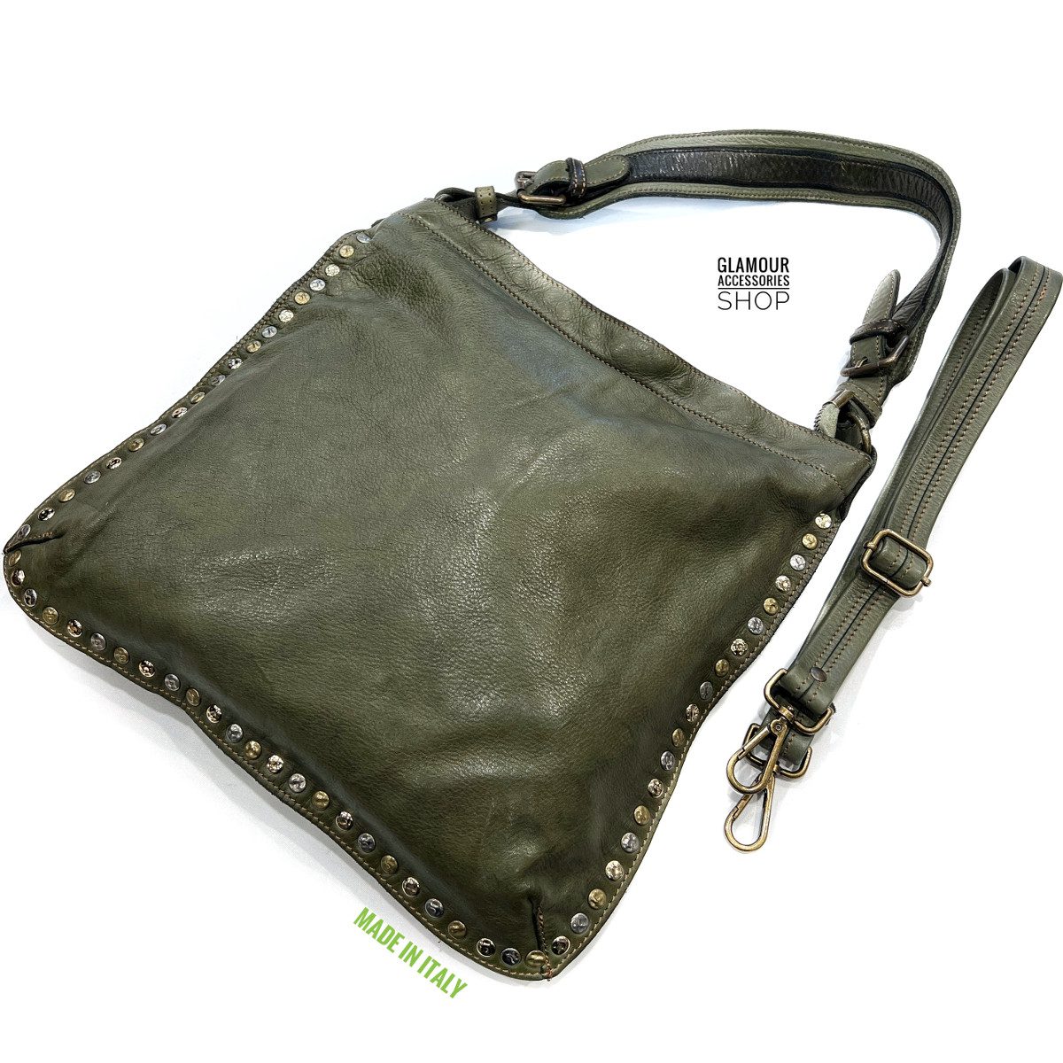 BORSA donna  a spalla MADE IN ITALY vera pelle borchiata Lia - immagine 5