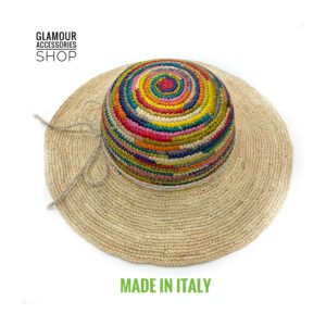 cappello multicolor estivo donna in raffia largo circolare maglina cucita MADE IN ITALY Nina 1